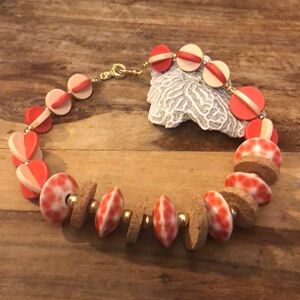 Vintage Resin beads with cork necklace. Statement necklace. Orange & cream